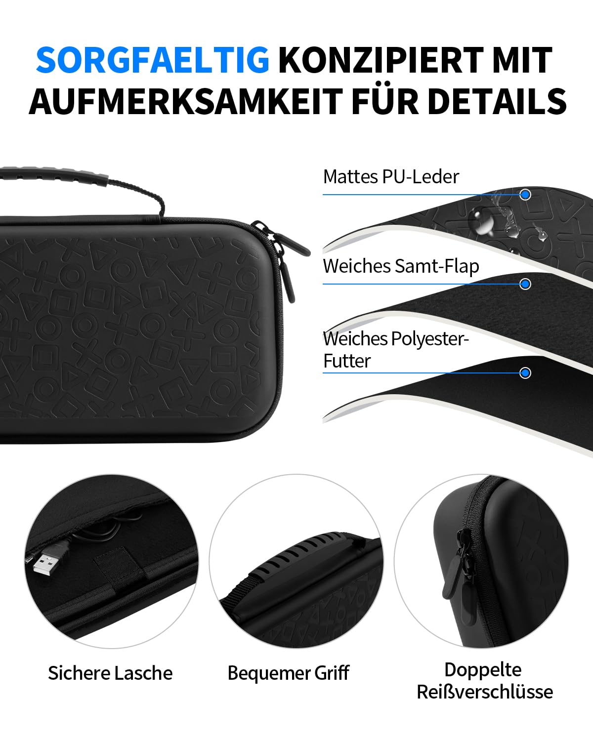 PALPOW Zubehör für PlayStation Portal Tasche Kompatibel mit PS Portal Zubehör Set, Tasche Case Hülle für PS5 Portal with Silikon Schutzhülle, Displayschutz mit 4 Joystick Kappen - Schwarz