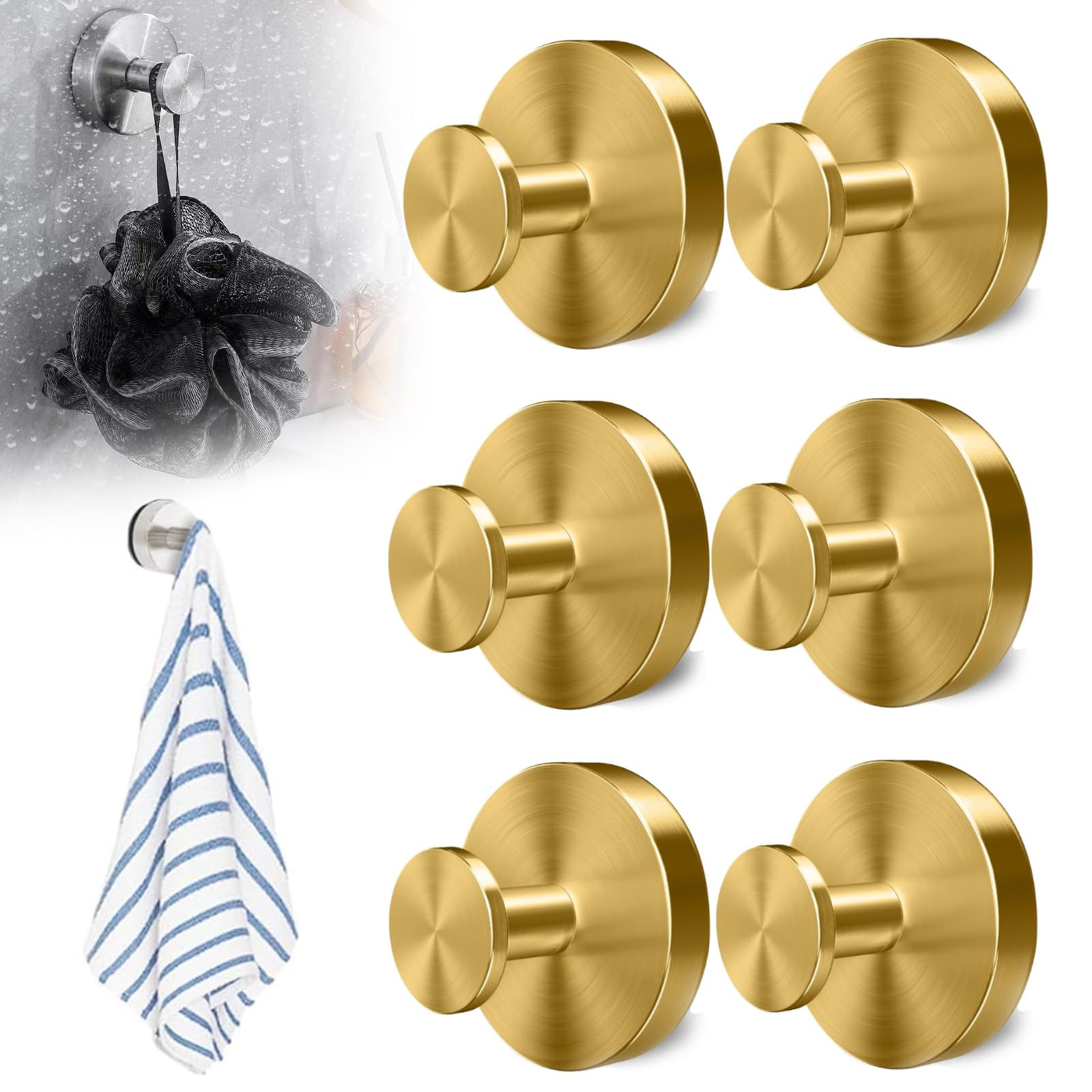 Opeximatun Gold Suction Cup Hooks No Drill Strong Waterproof(Gold)