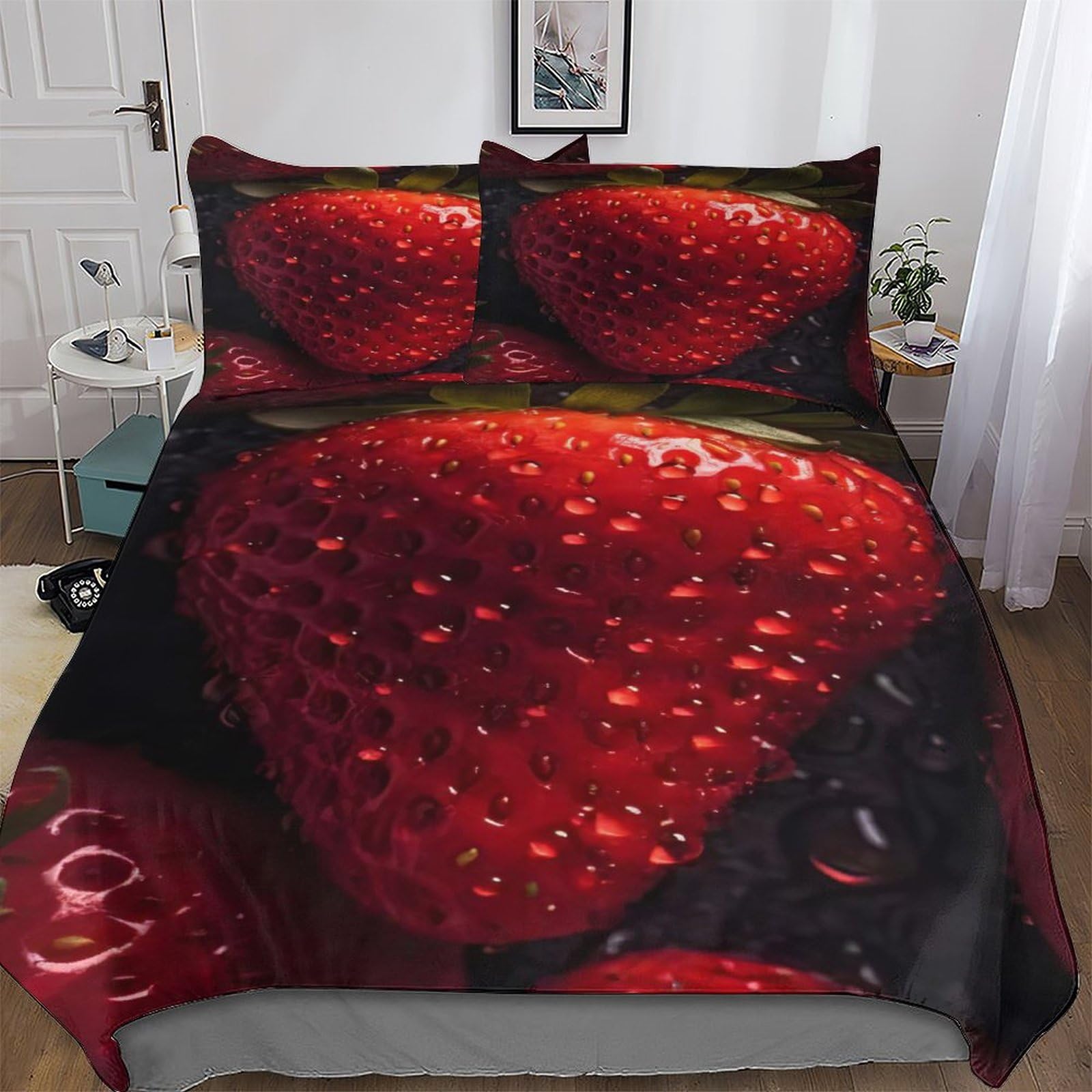 Ggjjtt Strawberry Duvet Cover Sets, Bedding Bed For Adults Teenager Kids, Quilt Covers With Pillowcase Soft Comforter Cover 3 Pieces Double 200X200cm