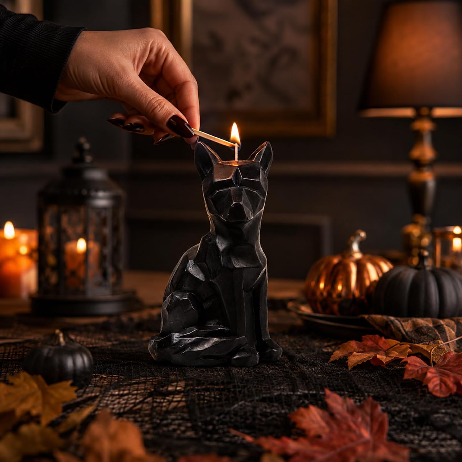Geometric Fox Candle - Spooky Unique Gift for Animal Lovers - Goth, Gothic Skeleton Candle 7" H - Burns for 5 5 Hours - Candles, Party Gifts, Birthday Gifts