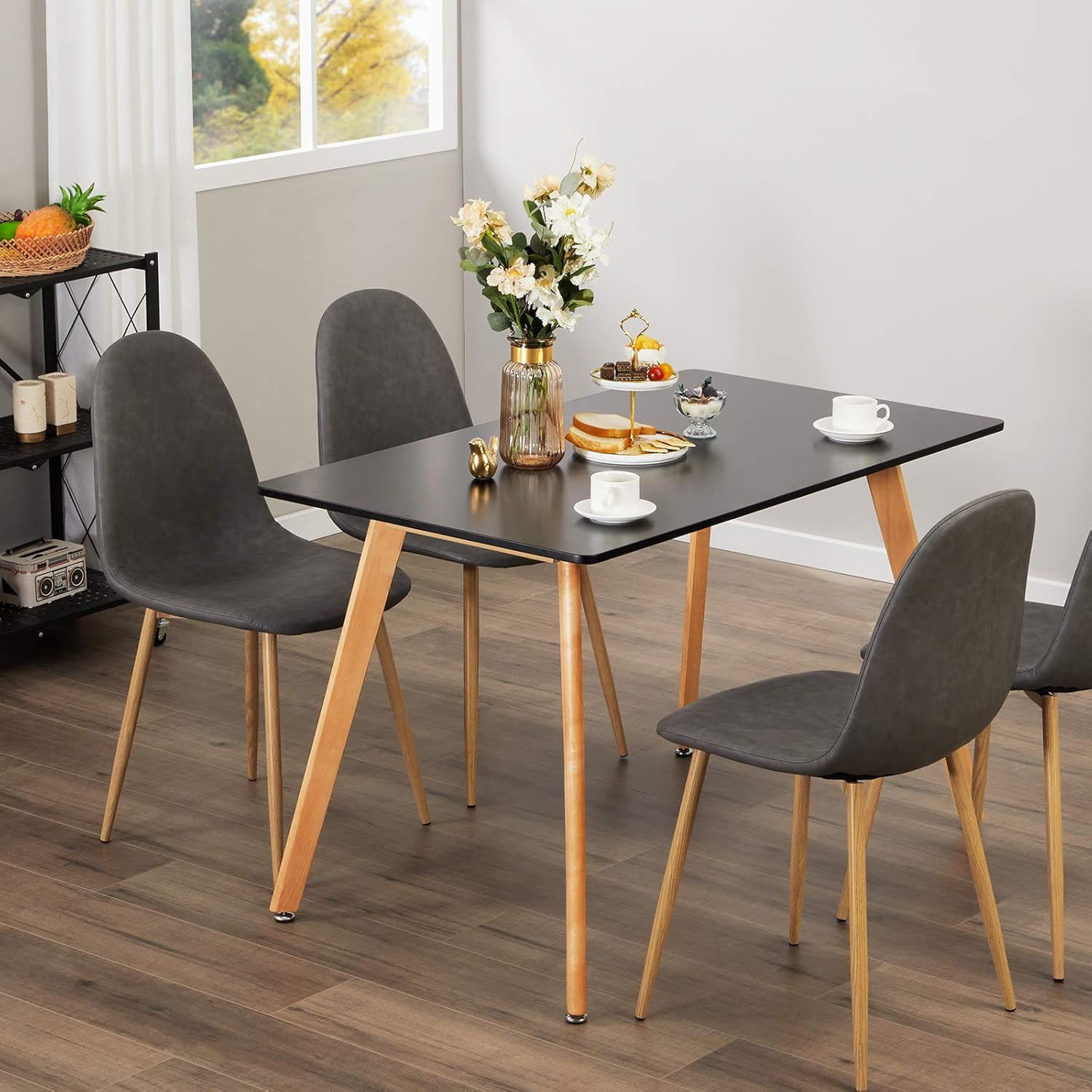 GreenForest Dining Table Modern Kitchen Table Rectangular Top with Solid Wood Legs 47.2'' x 27.6''x 30'', Black - Tables