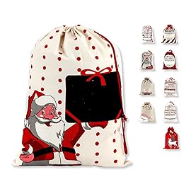 LessMo Christmas Santa Sack, Large Canvas Gift Bag with Drawstring, Reusable Personalized for Xmas Package Storage, Party Supplies Favors