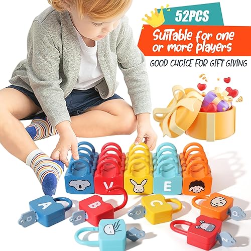 Miniatura 5 de ABC - Juego de candado de aprendizaje para niños con 26 cerraduras y 26 llaves para juguetes de la primera infancia, juegos de aprendizaje del