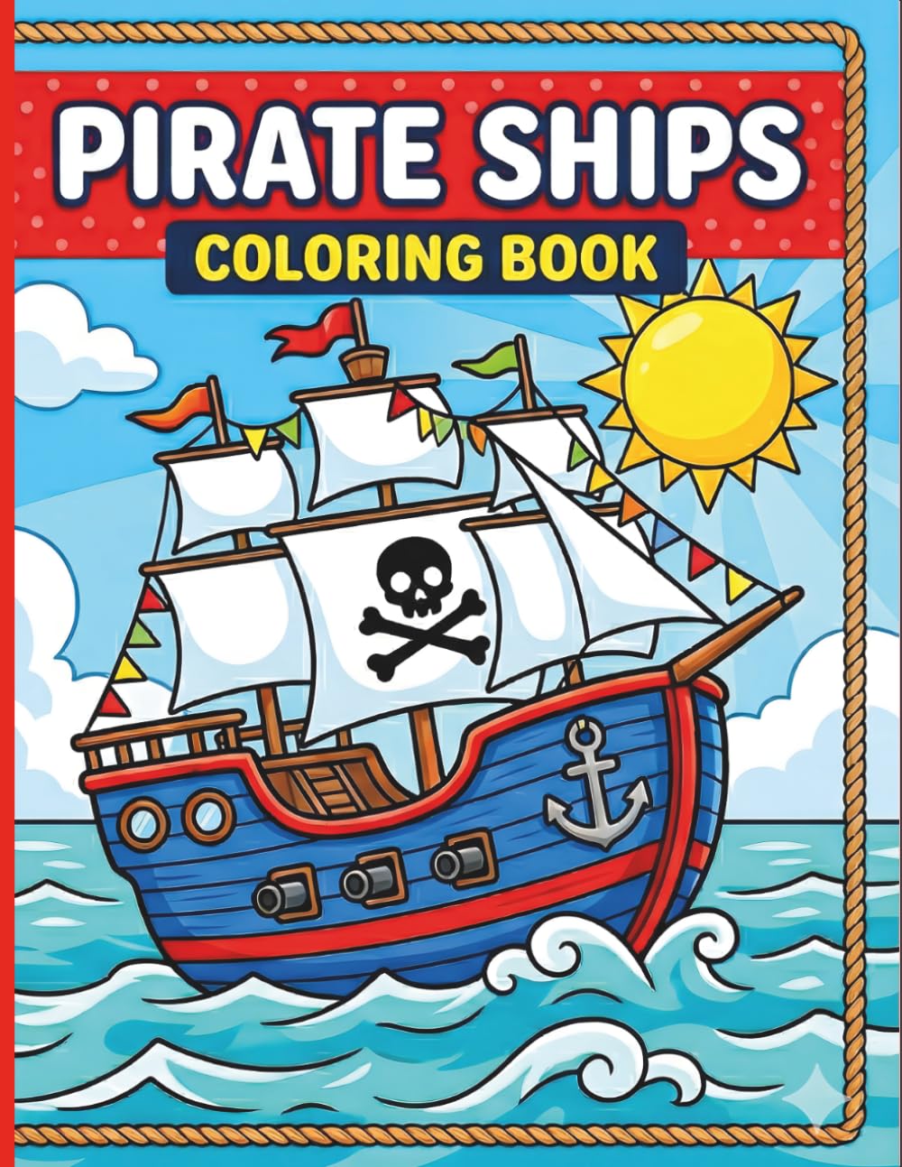 Pirate Ships Coloring Book for Kids: Fun Ocean Adventures with Pirate Ships, Hidden Treasures, and Tropical Islands for Boys & Girls