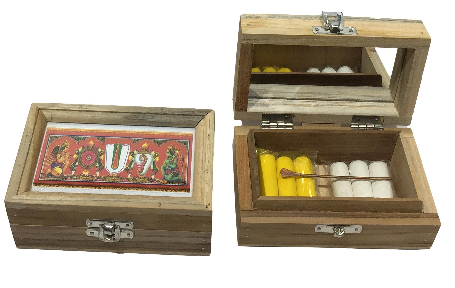 Handcrafted Teakwood Vadakalai Thiruman Box with Mirror, Srichurnam, and Copper Stick | Wooden Thiruman Pooja Box for Vaishnavite Essentials | Compact and Durable Ideal for Gifting & Personal Use-image-19