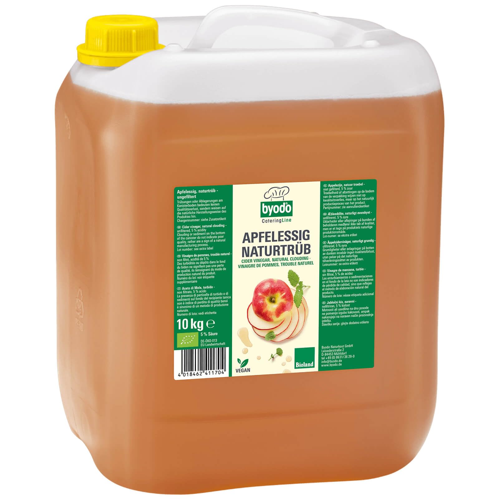 Vinaigre de Cidre Bio PREMIUM Trouble 10 Kg Non Pasteurisé Byodo | Vinaigre de Cidre Organique Naturelle certifié Labels Européen et Bioland - Vinaigre de cidre de Pomme Bio Qualité Professionnelle