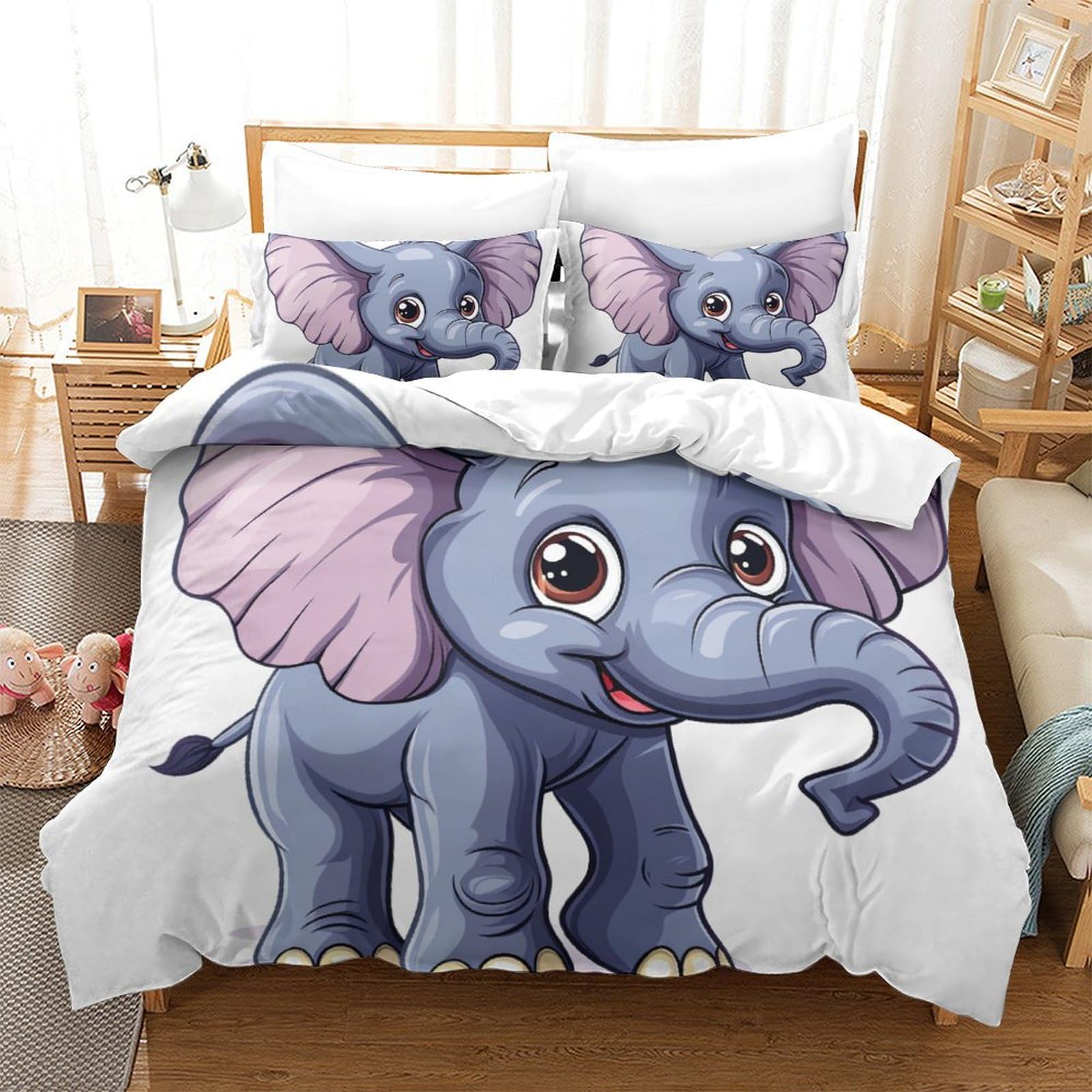 Parure de lit éléphant 260x220cm en microfibre douce anti-plis pour lit king