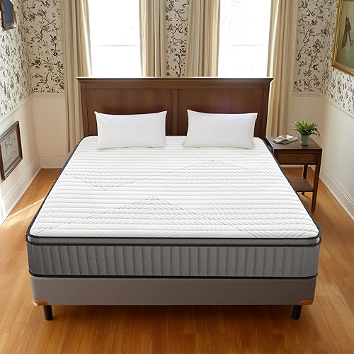 Miniatura 5 de Colchón tamaño King, colchón King de 10 pulgadas en una caja, resortes embolsados individualmente, colchón híbrido de espuma viscoelástica, alivio
