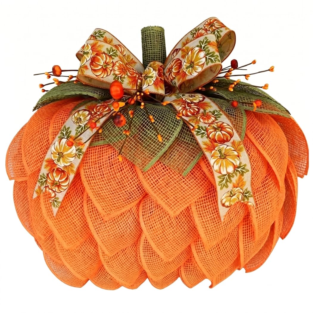 Fall Wreath For Front Door Burlap Pumpkin Wreath With Berries & Bow Halloween Thanksgiving Seasonal Decor