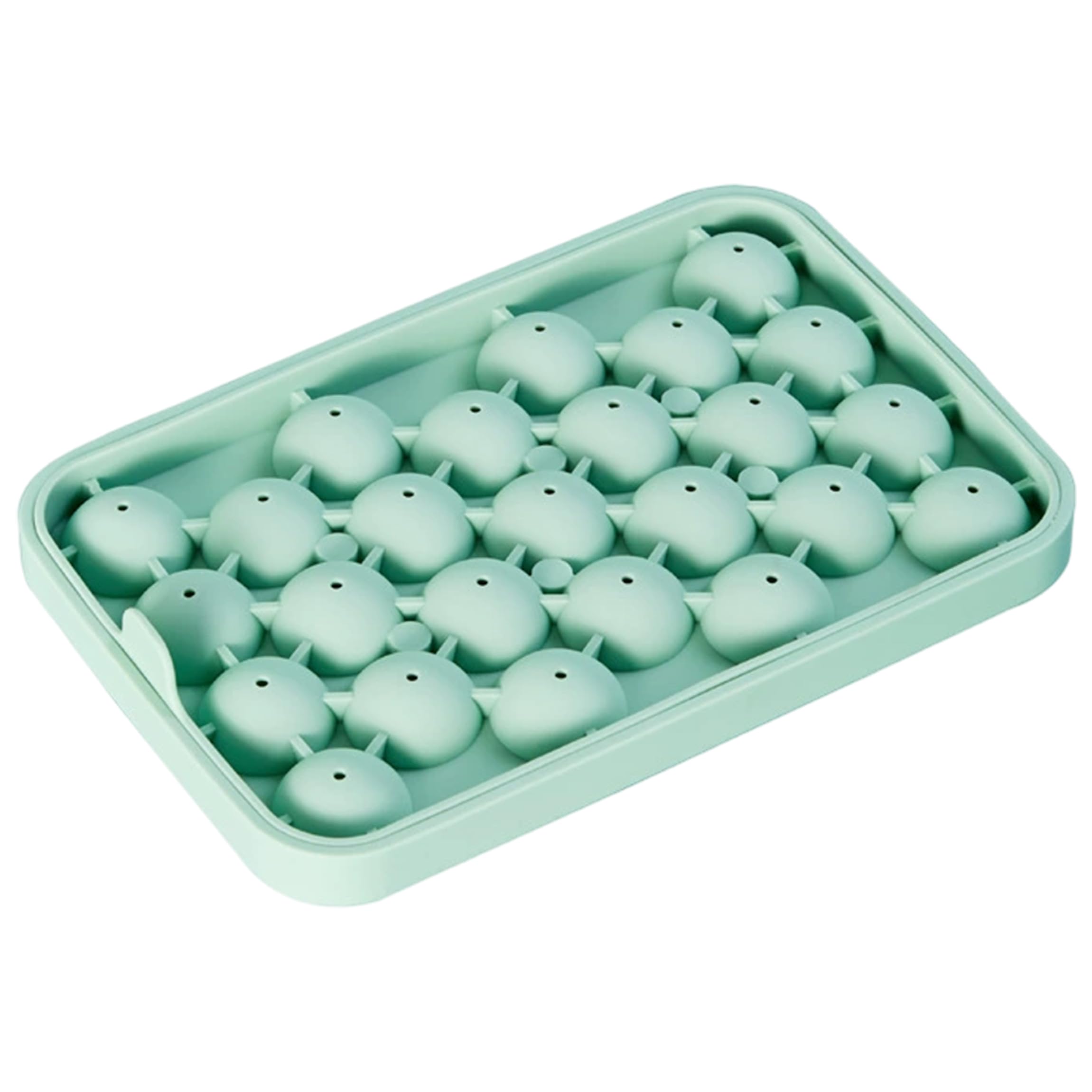 Ngbbby Ice Ball Tray, Round Silicone Ice Cube Tray with Lid Easy-Release 25 Cavity Cube Molds for Freezer, Green