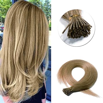 SEGO Pre Bonded Keratin Stick/I Tip Remy Human Hair Extension Cold Fusion Hair Piece for Women Smooth Straight 100 Strands/pack #27 Dark Blonde 20 inches 50g