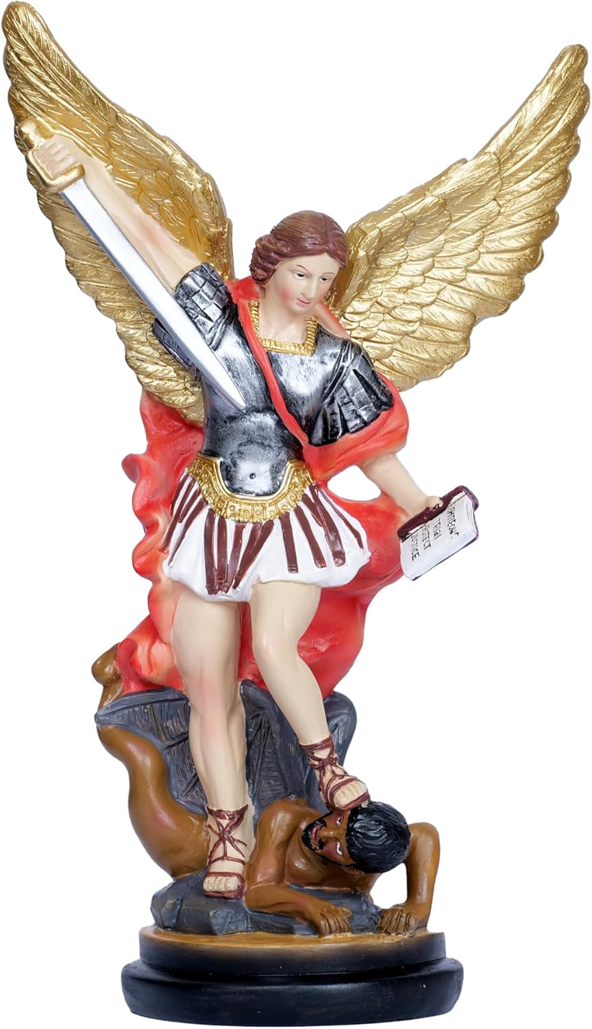 12.2in St Michael Archangel Statue San Miguel Arcangel Statue Saint Michael Defeating Satan Angel Statues Collection Figurines Bronze st.Archangel Sculpture