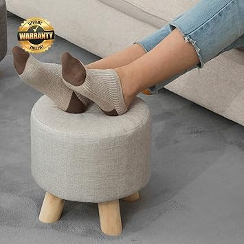 Footstool Upholstered Footstool, Home Solid Wood Fabric Round Small Ottoman Height Elastic Sponge Filled Change Shoes Stool-C 29x28cm