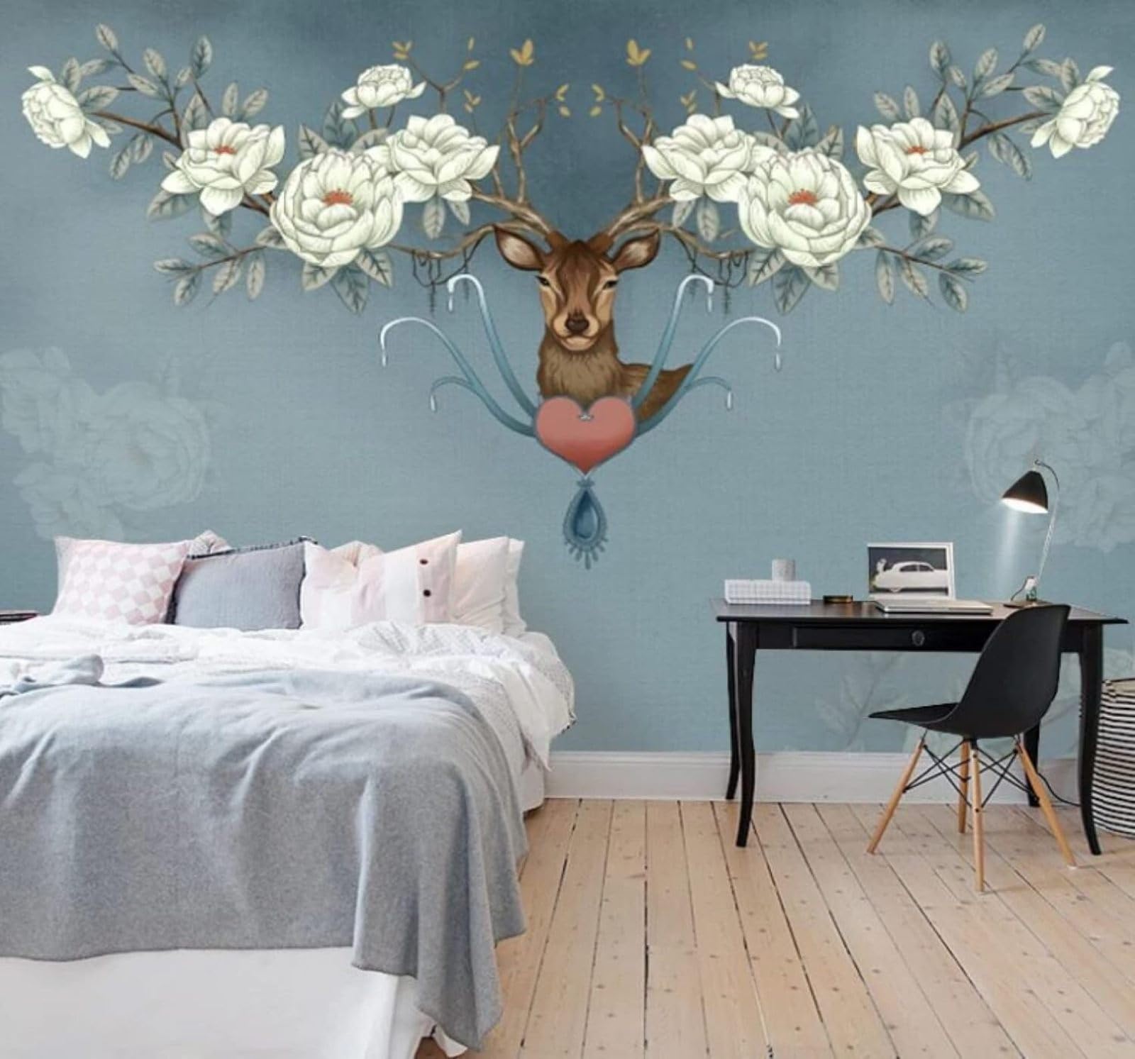 XLMING Minimalist Vintage Hand Drawn Reindeer Flowers 3D Wallpaper Luxury Home Dining Decor Paste Sofa Living Room The Wall for Bedroom Mural-350cm×256cm