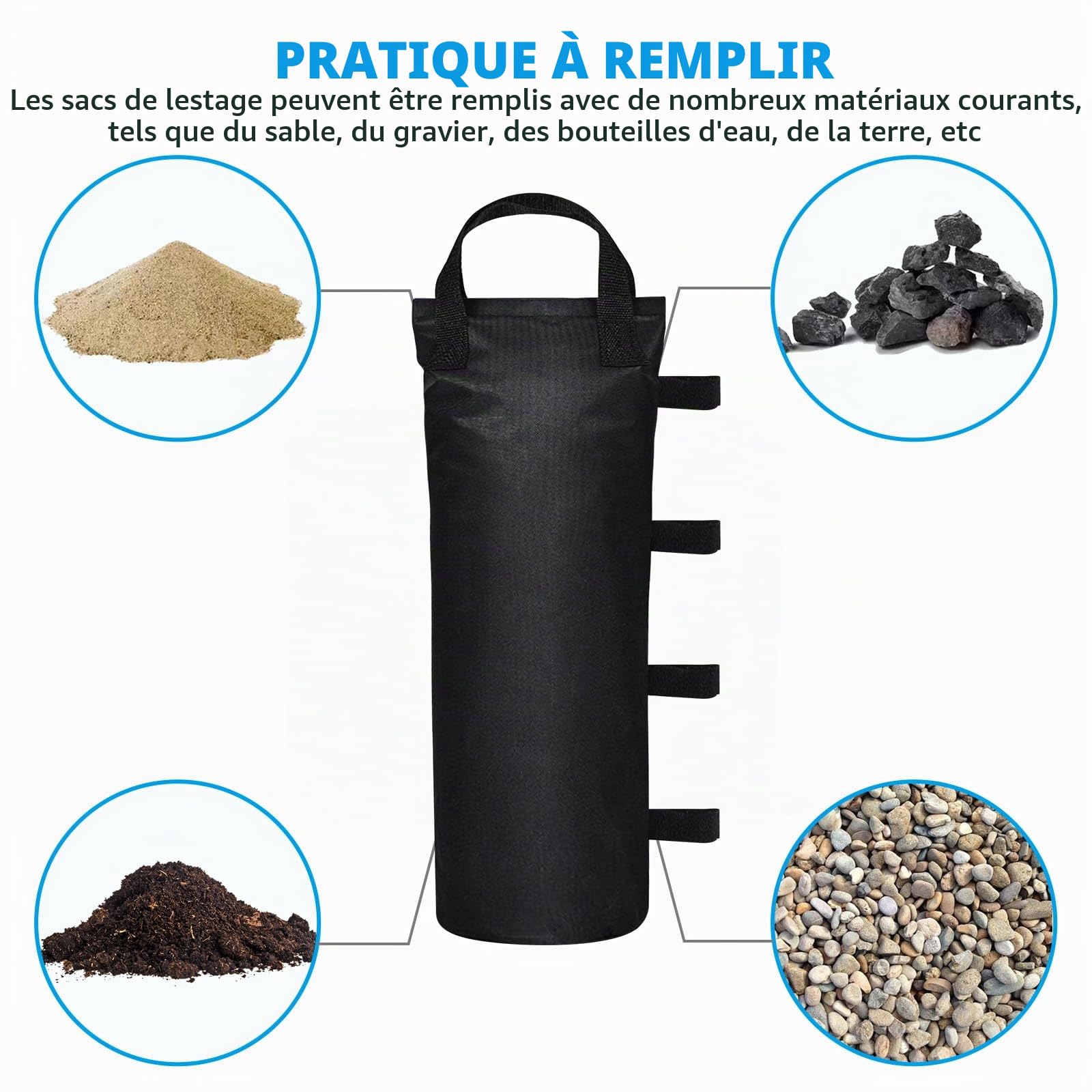 Lot de 8 sacs de sable pour pavillon - À remplir - En Oxford épais - Lestage - Double couture - Haute performance - Pour tonnelle, tente, parasol