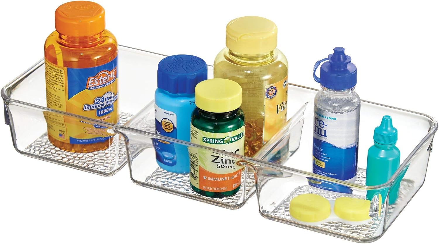 iDesign Rain BPA-Free Plastic Divided Drawer Organizer Tray - 13" x 5" x 2.25", Clear