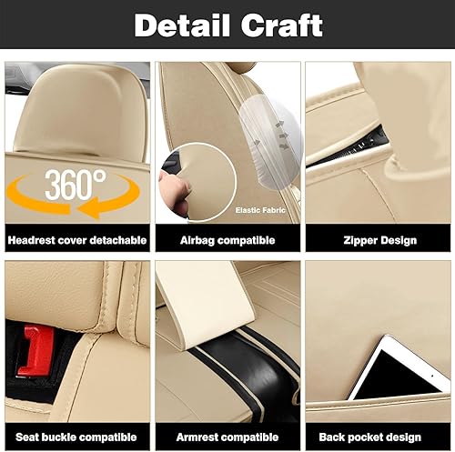 Miniatura 7 de Foneso Fundas de asiento de automóvil, 2 fundas de cojín de cuero para asiento delantero, transpirables e impermeables, accesorios interiores de