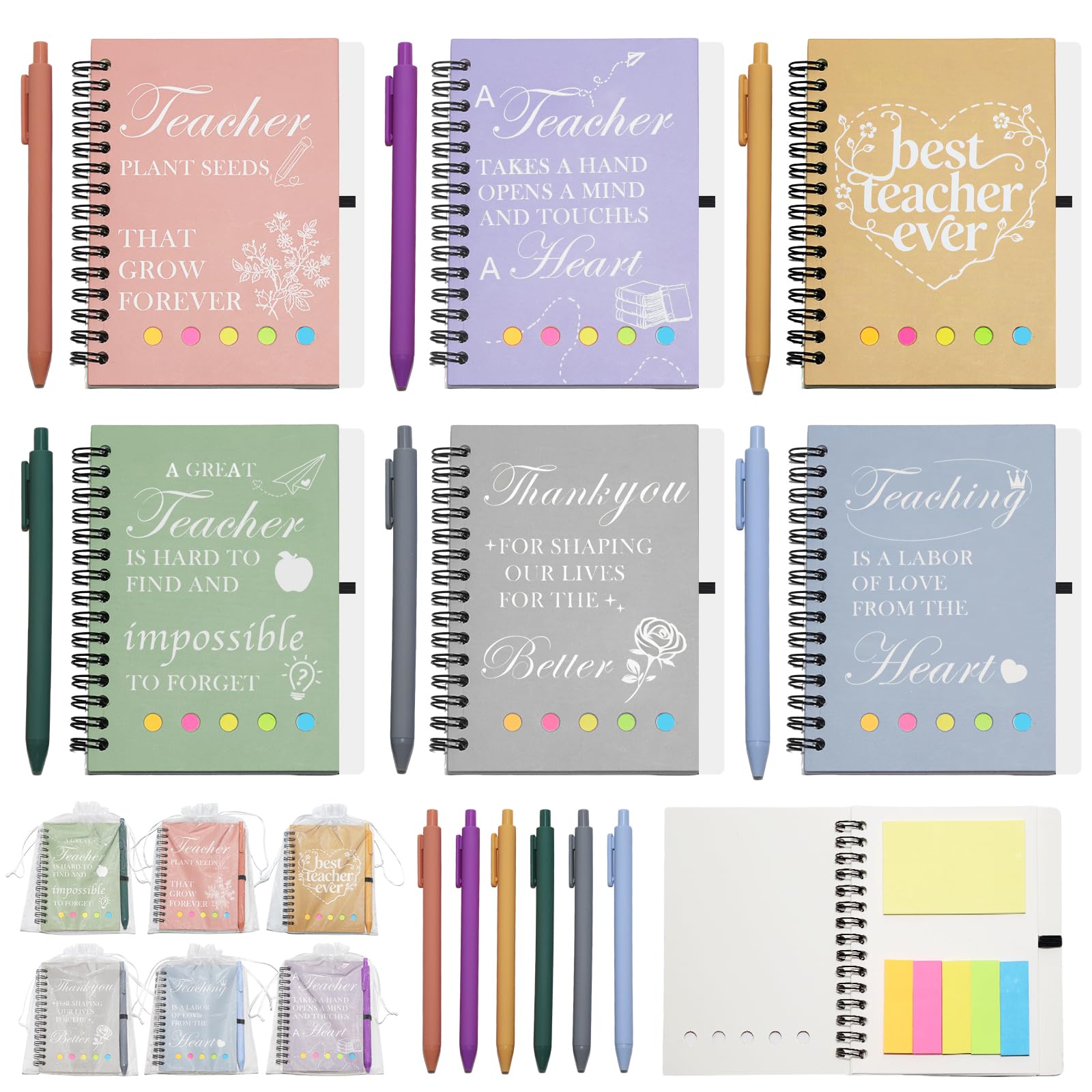 6 Sets Thank you Teacher Gifts, Teachers Notebook Gifts for Women Men, Teacher Assistant Appreciation Presents Motivational Notebook, Gift Teachers Multipack with Pen for Nursery, Teaching Assistant