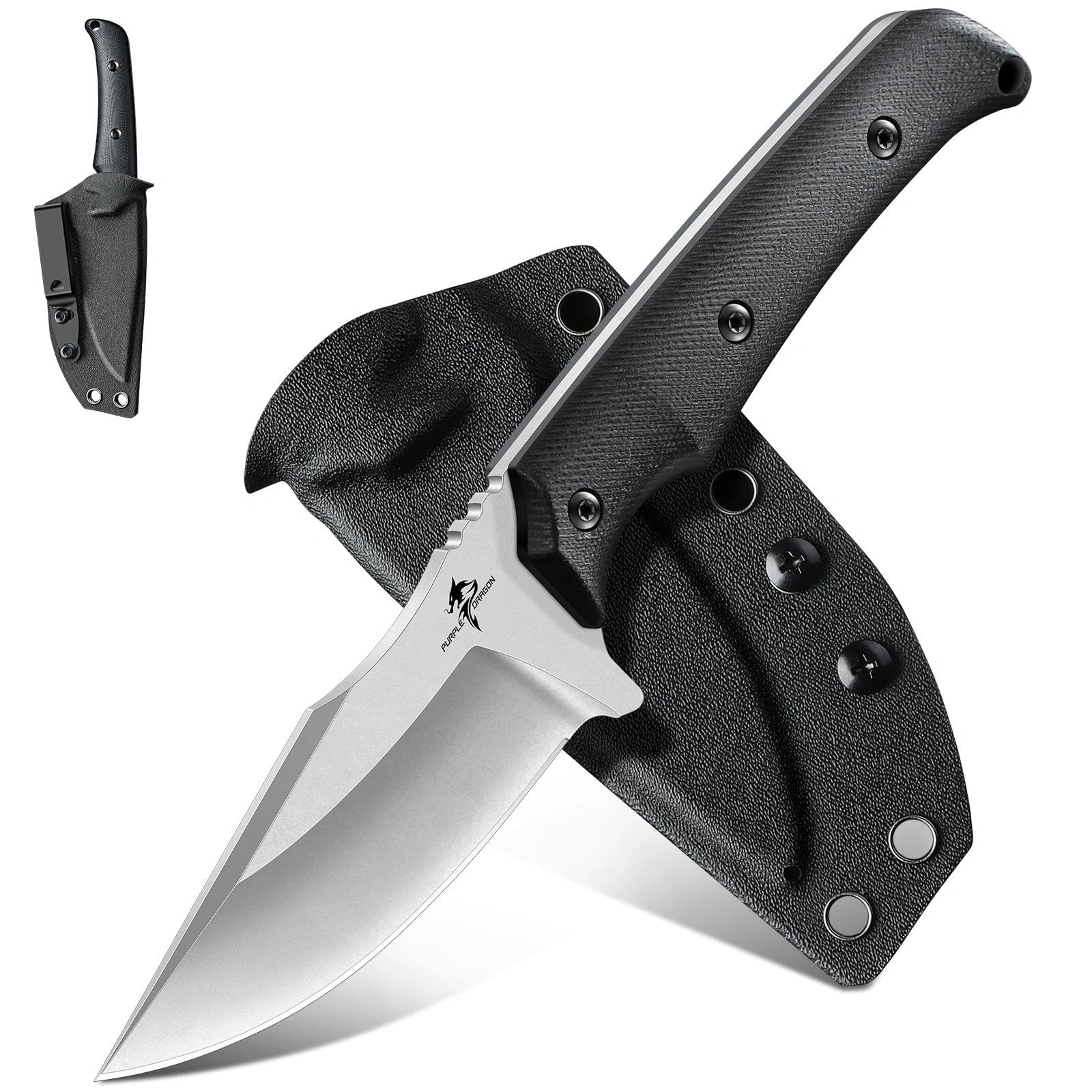 Purple Dragon Fixed Blade Knife - Full Tang Hunting Knife Black