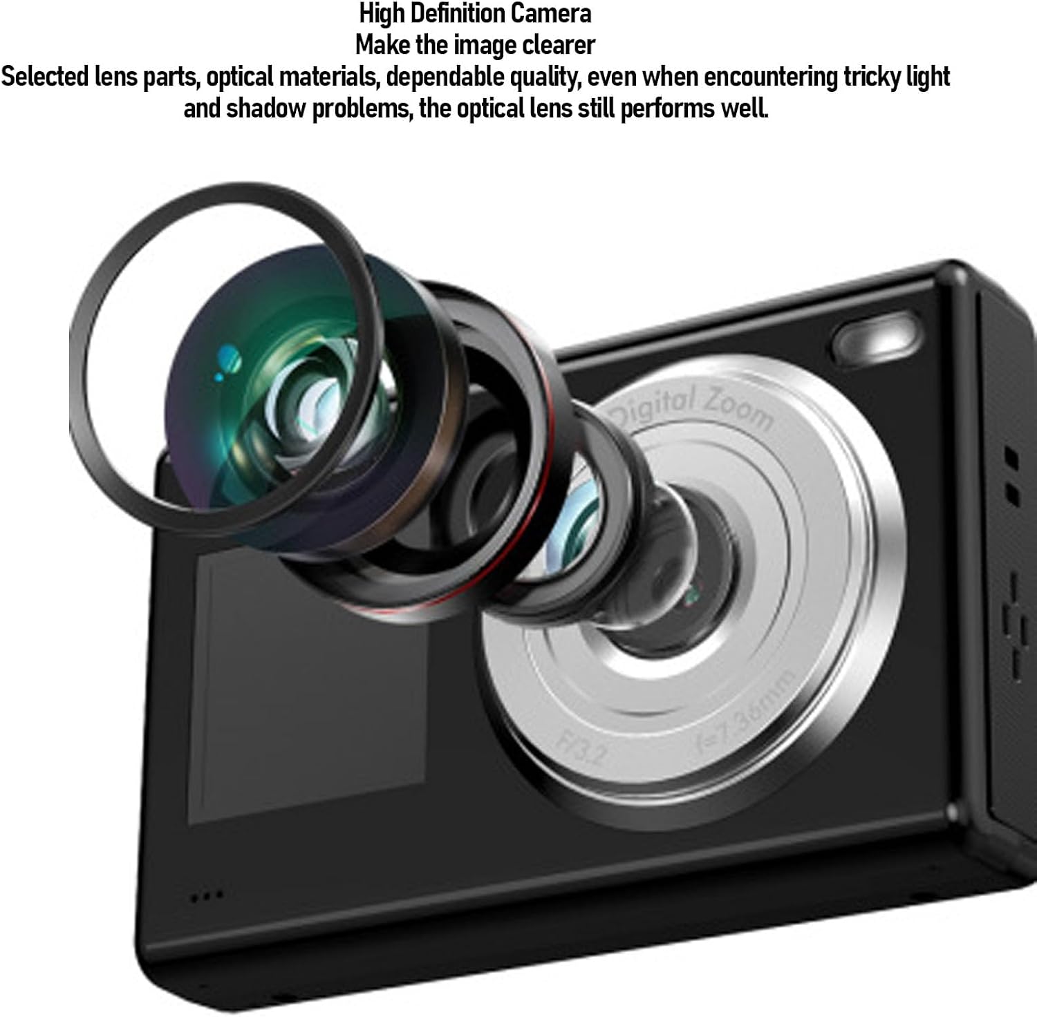 Zopsc 4K Digital Camera, 48MP HD Dual Screen Vlogging Cam, 16X Digital Zoom Autofocus, Compact 2.8-Inch Point and Shoot Camera for Photography (Black)