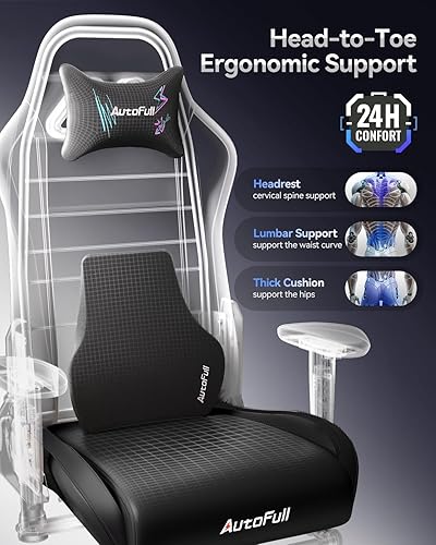 Miniatura 4 de AutoFull C3 Silla Gaming, Silla Gaming Estilo Carreras con Soporte Lumbar Ergonómico, Silla de PC de Cuero PU de Respaldo Alto Ajustable con