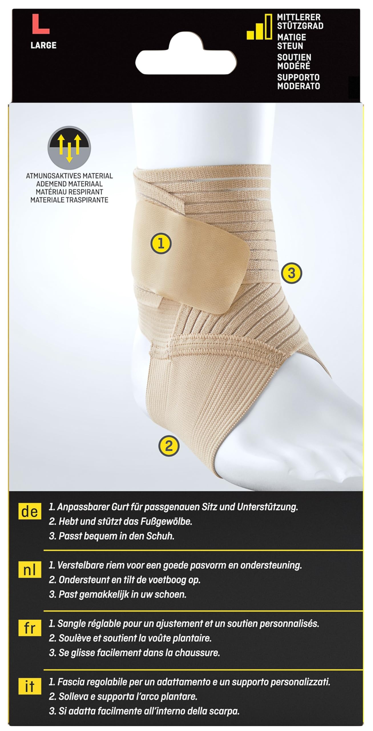 FUTURO Sprunggelenk-Bandage, Größe L (22,9 - 25,4 cm) – Unterstützung von Steifen, Schmerzenden oder Verletzten Sprunggelenken, Fußgewölbestütze, Atmungsaktiv, für Sport und Alltag