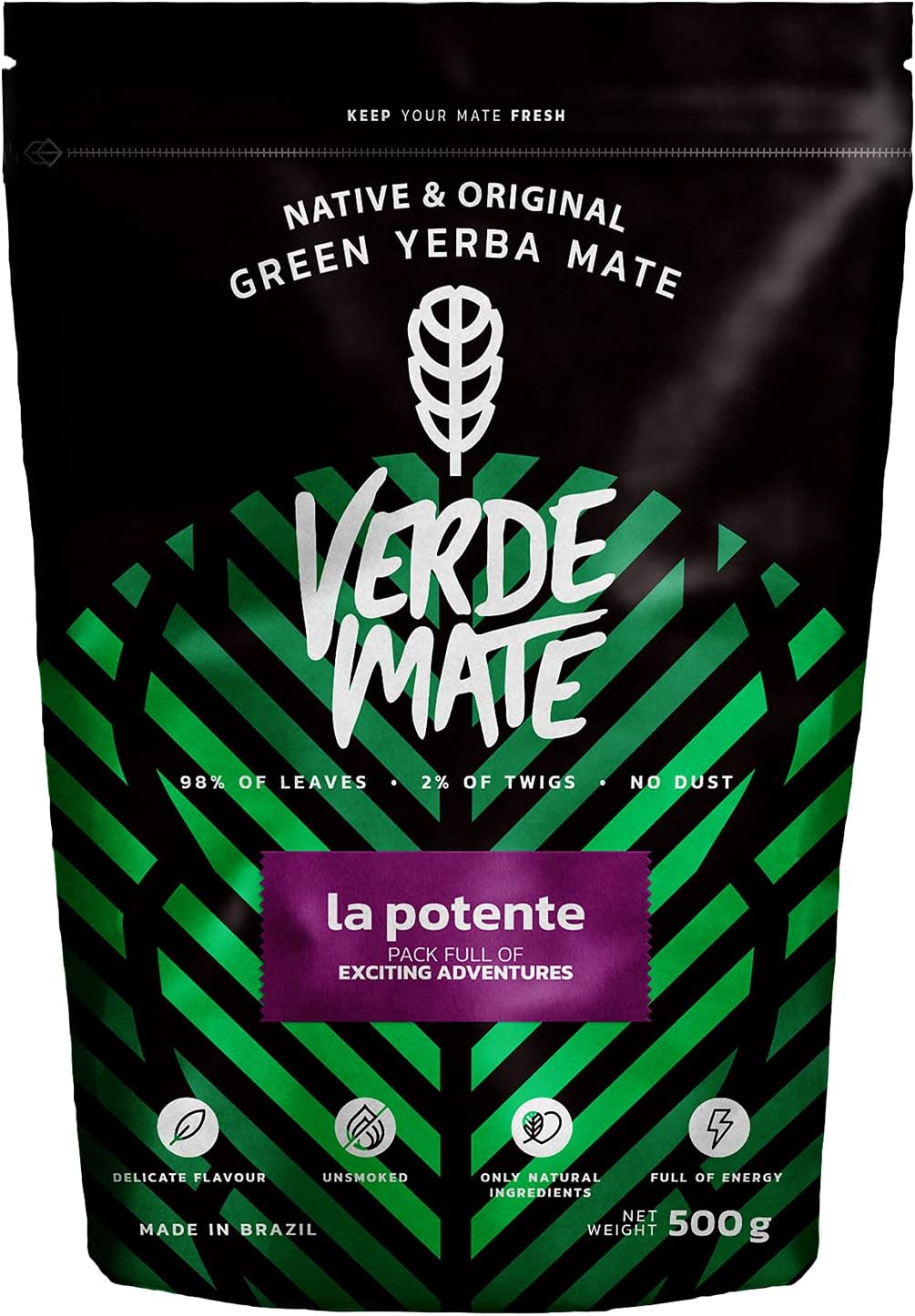 Verde Mate Green La Potente 500g, Yerba Mate Tea from Brazil with Fruits and Herbs, Unsmoked, Vegan, Gluten free