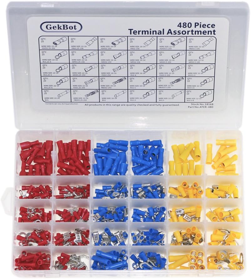 Wire Crimp Connectors, Electrical Automotive Wire Assortment Connector Kit, Non Insulated Solderless Terminal Repair Lug Kit, Spade Ring Butt Male Female Assorted Set