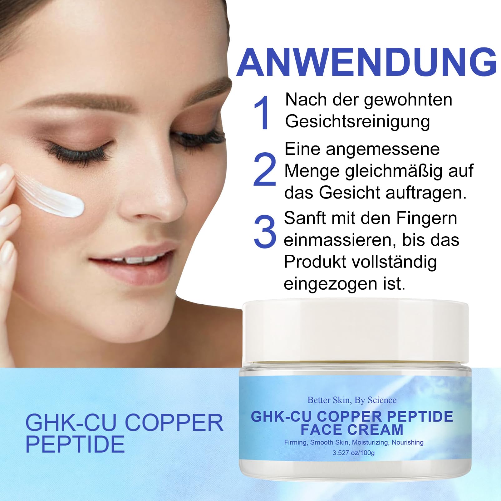 GHK-CU Copper Peptide Face Cream, Anti-Ageing Face Cream with Copper  Peptide, Firming & Moisturising Peptide Cream, Improves Skin Elasticity,  Smooths 