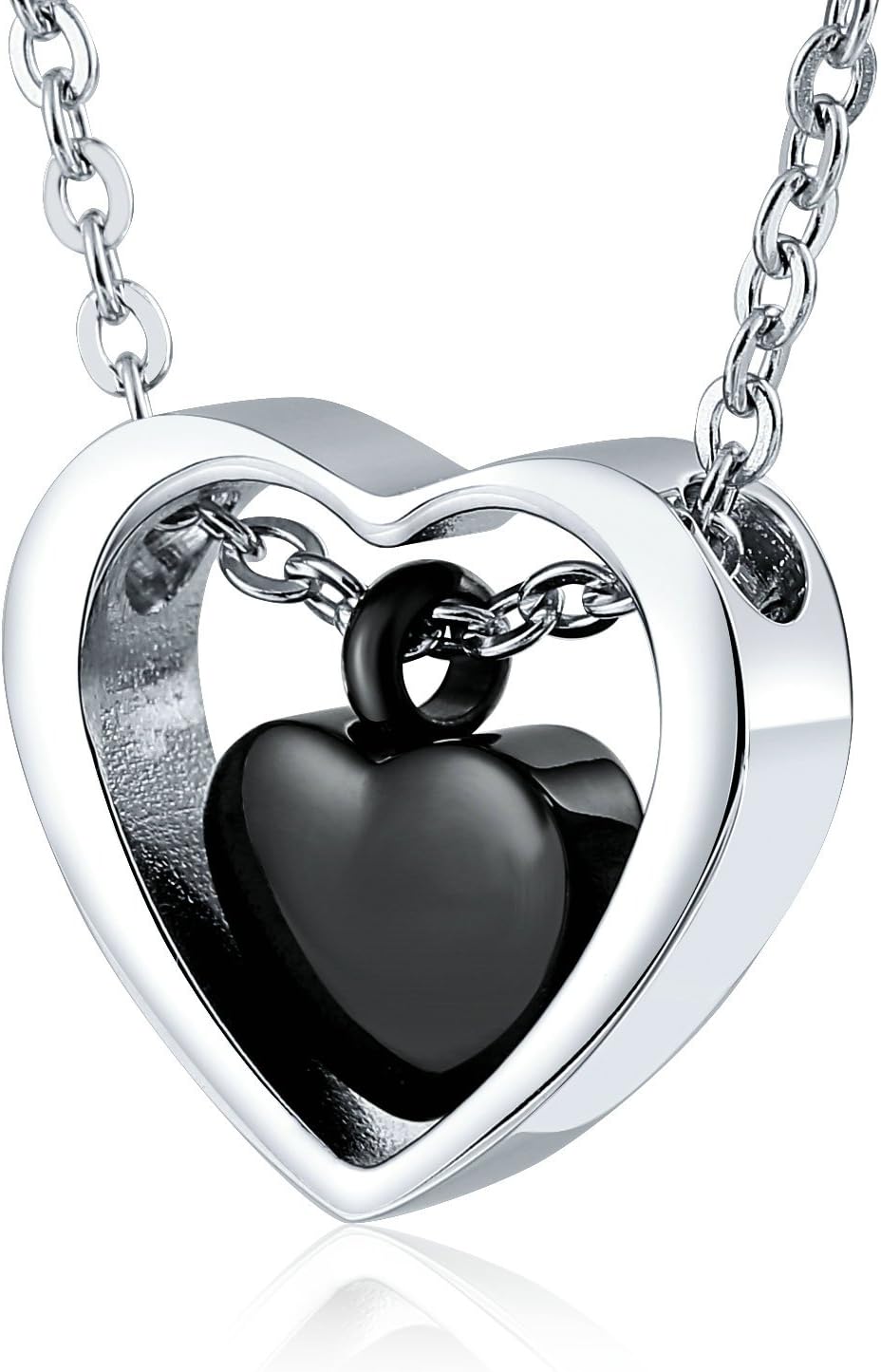 'Aooaz Women's Tray Stainless Steel Memorial Urn Necklace Double Heart Pendant, Gold/Black/Rose Gold/Silver 19.68 Rolo Chain for Women Can Be Engraved Black