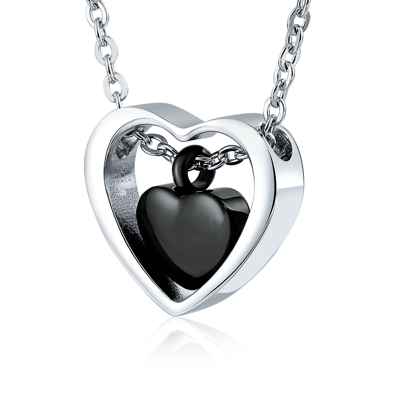 'Aooaz Women's Tray Stainless Steel Memorial Urn Necklace Double Heart Pendant, Gold/Black/Rose Gold/Silver 19.68 Rolo Chain for Women Can Be Engraved Black