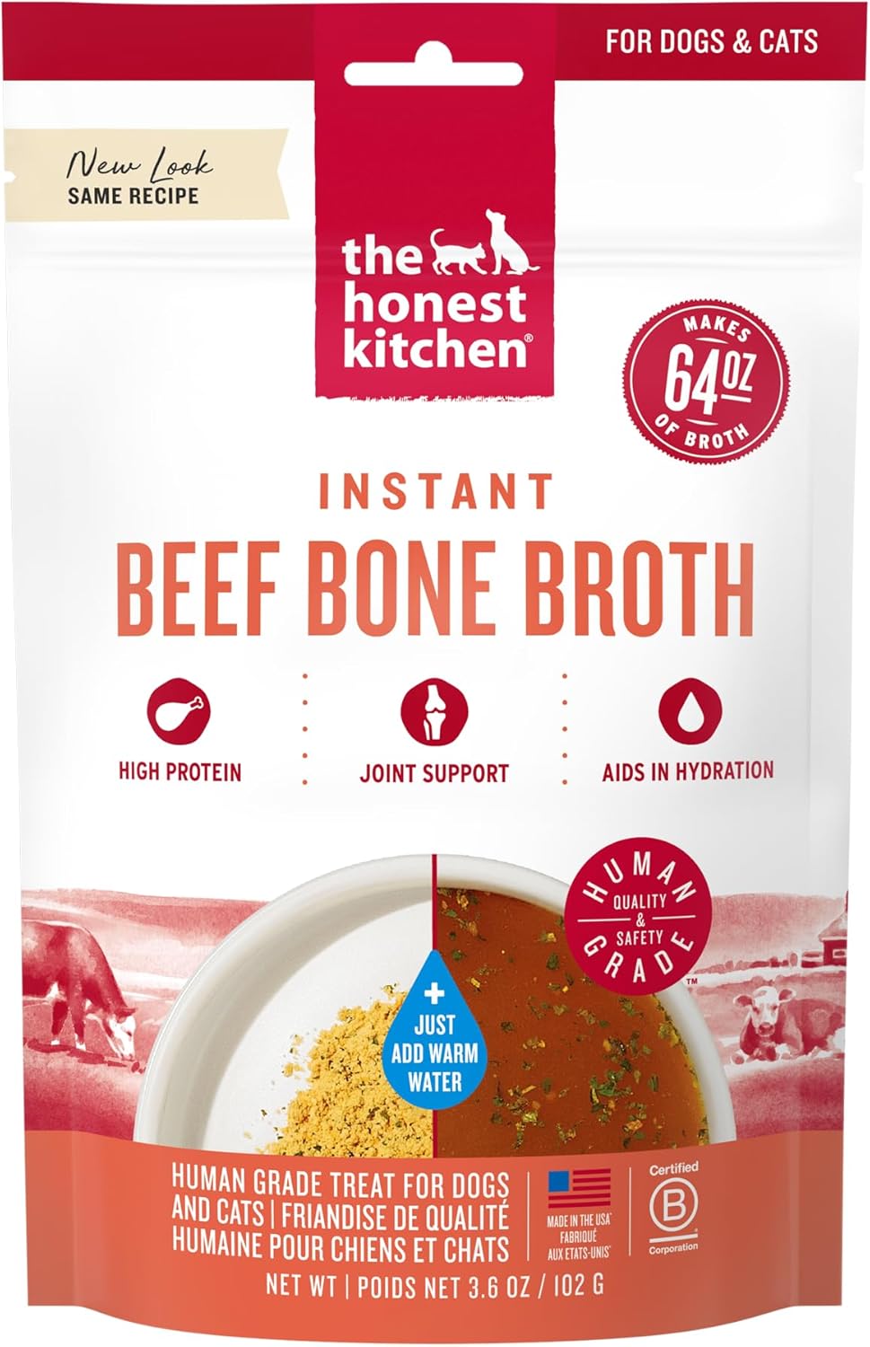 The Honest Kitchen Human Grade Daily Boosts Instant Beef Bone Broth with Turmeric for Dogs 3.6 Ounces