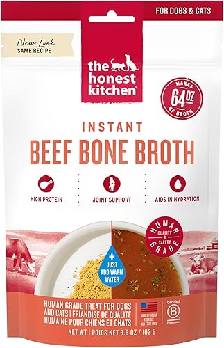 The Honest Kitchen Caldo Instantáneo de Hueso de Carne con Cúrcuma para Perros, Refuerzo Diario, 102 Gramos