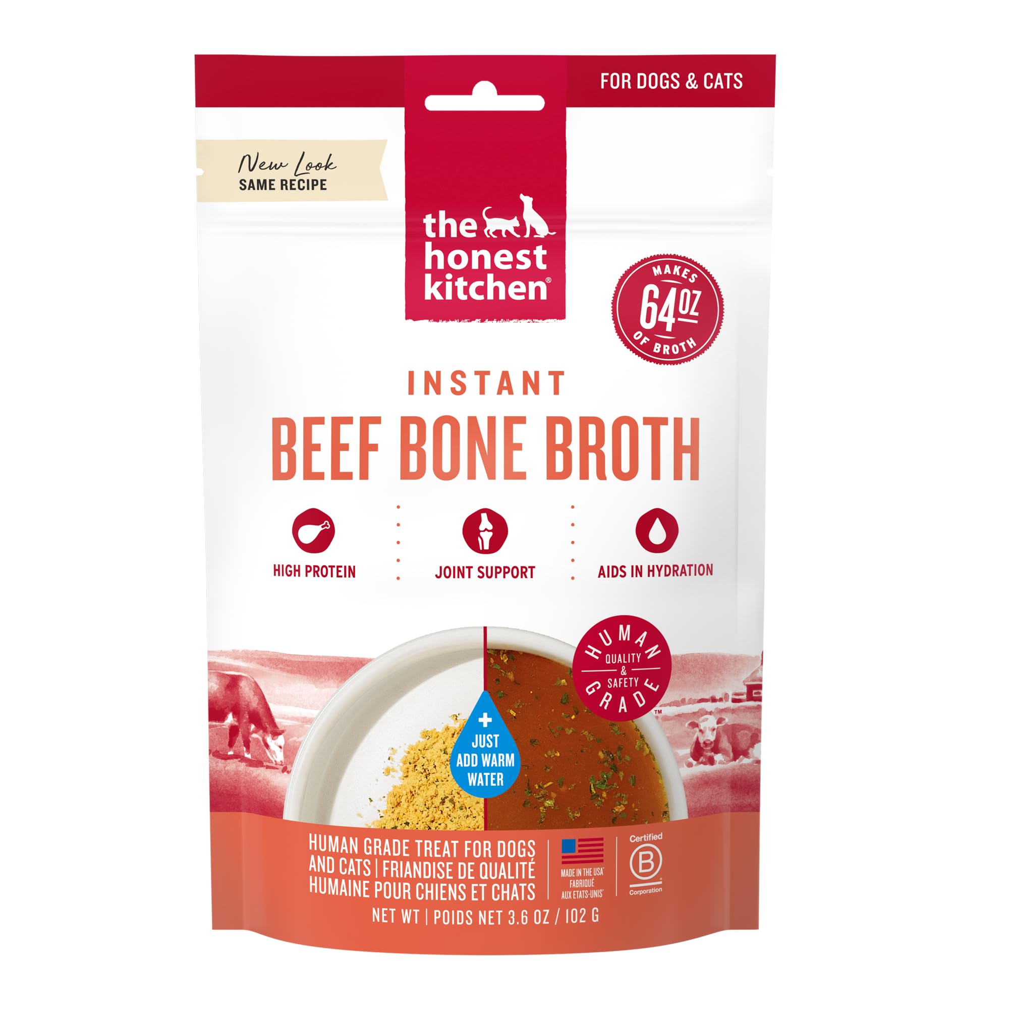 The Honest Kitchen Daily Boosts: Instant Beef Bone Broth Liquid Treat with Turmeric for Dogs and Cats, 3.6oz