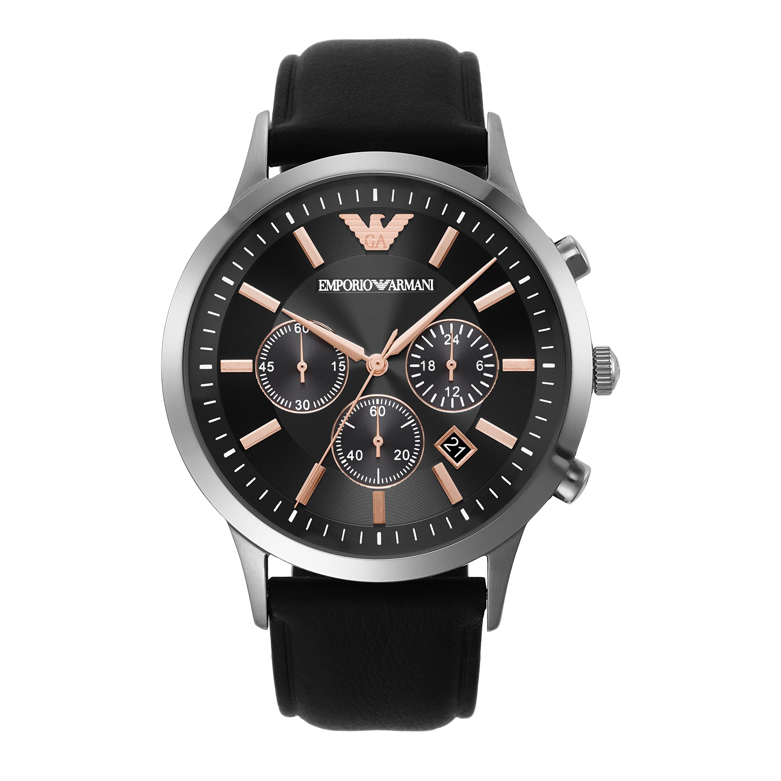 Amazon.co.jp: Emporio Armani クロノグラフ ブラックレザーウォッチ