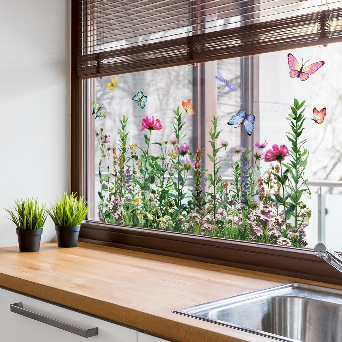 Colorful Floral Bouquet Window Sticker, Window Stickers, Spring Flower Window Clings for GlassWindows (F,1PCS)