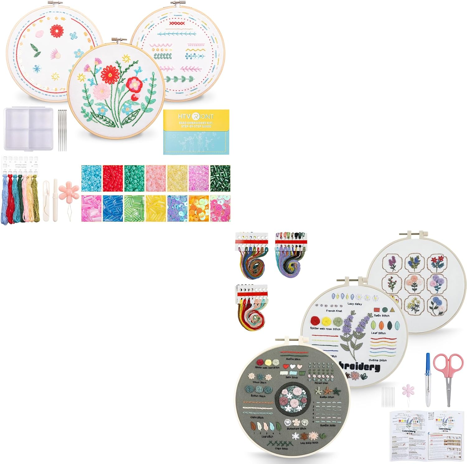 HTVRONT Bead Embroidery Kit for Beginners & Embroidery Kit for Beginners- 3 Pcs Embroidery Kits