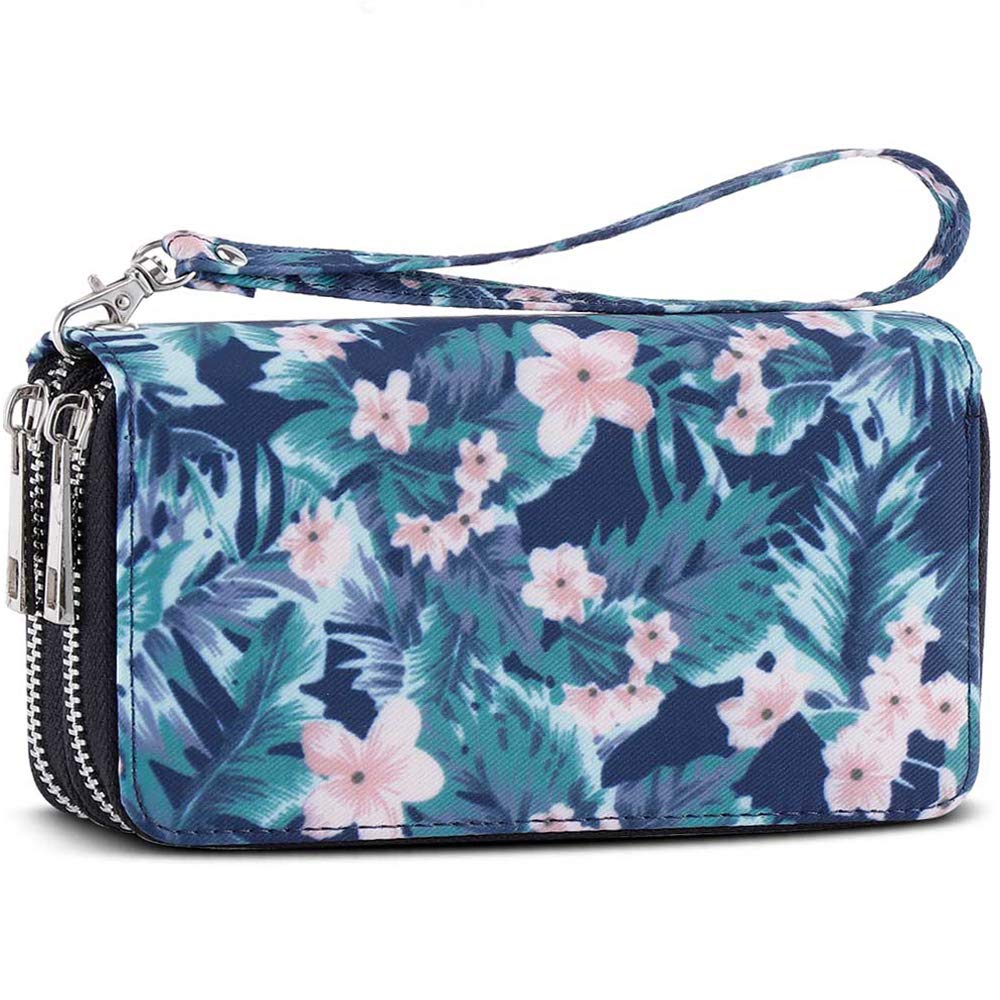 Double Zipper Long Clutch Wallet Cellphone Wallet for Women with Hand Strap for Card, Cash, Coin, Bill