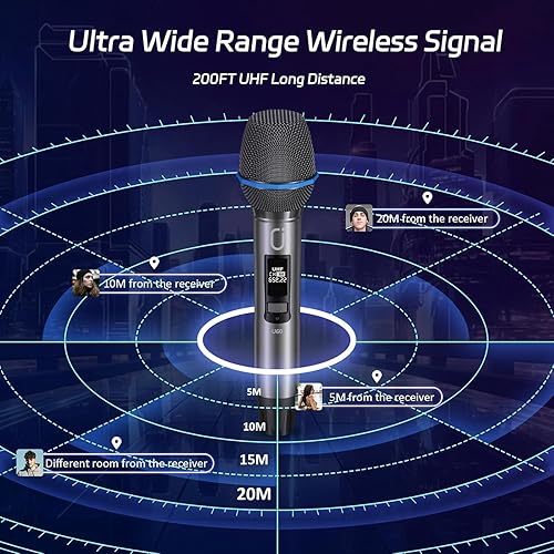Miniatura 4 de Micrófonos inalámbricos U60, sistema de micrófono dual UHF con receptor recargable, micrófono de karaoke de metal para cantar, boda, DJ, fiesta,