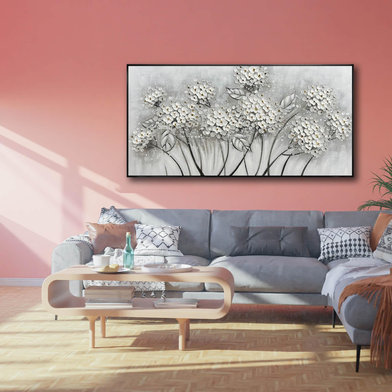 Large Wall Art White Paintings Room Decor Aesthetic Floral Wall Decor ...