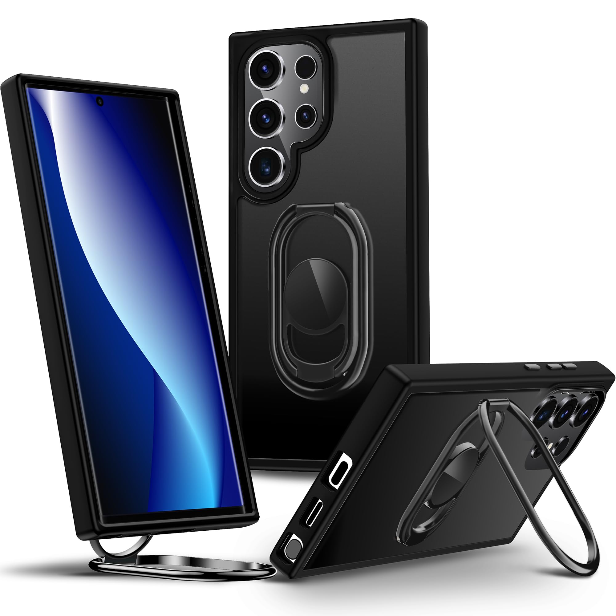 Shields Up for Samsung Galaxy S25 Ultra Case with Stand, Galaxy S25 Ultra Case with Double Ring Holder [Adjustable & Foldable] Protective Translucent