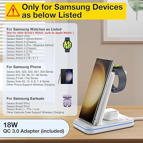 Miniatura 2 de Cargador múltiple para Samsung, almohadilla de carga plegable solo para Galaxy Watch Ultra76543Active 2, estación de carga rápida 3 en 1 para