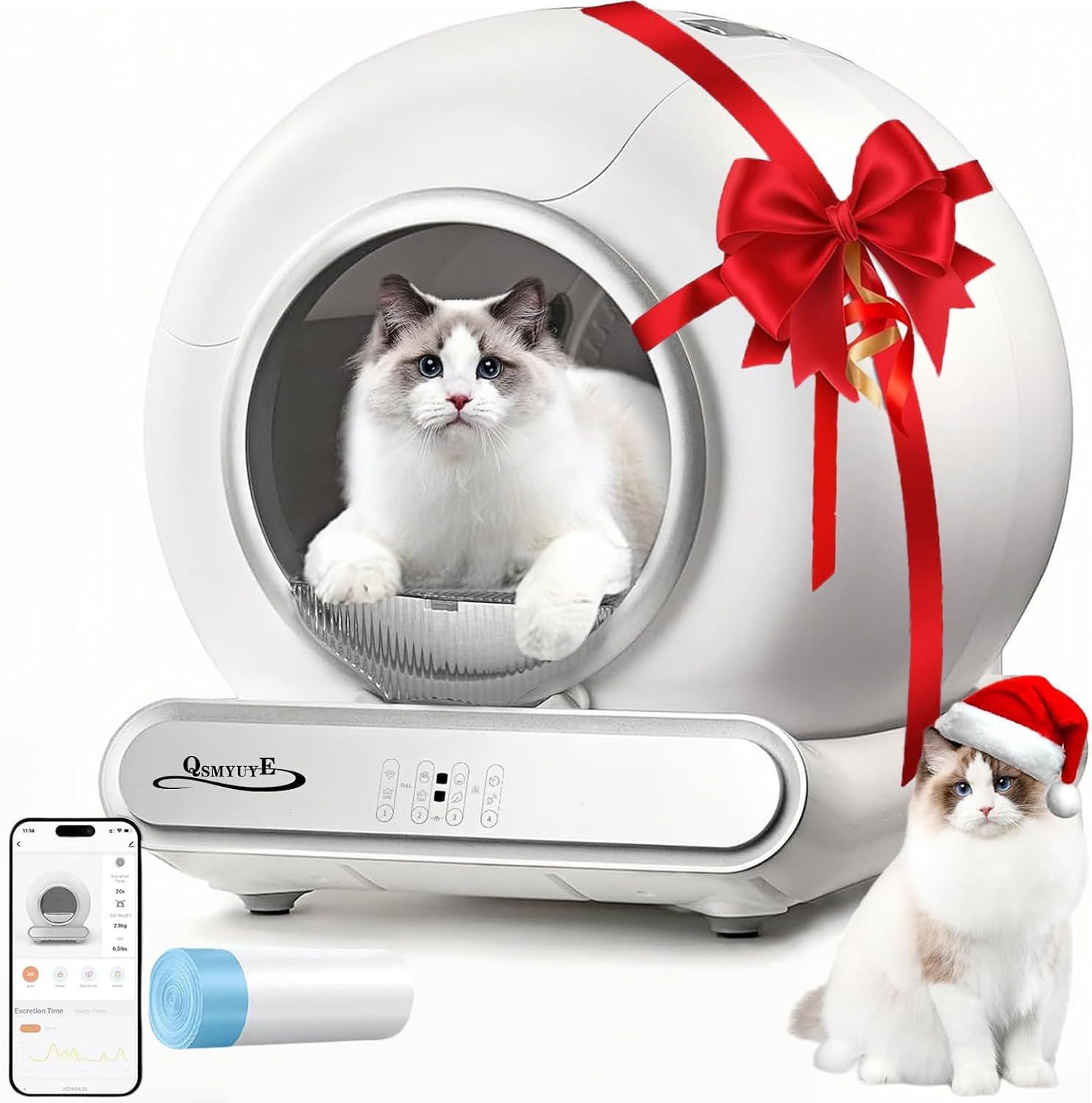Zelfreinigende Kat Litter Tray, 65L Extra Grote Capaciteit Automatische Kat Litter Tray met APP Controle/Veiligheidsbescherming/Geur Verwijdering Anti-knijp Smart Robot Litter Box voor Meerdere Katten