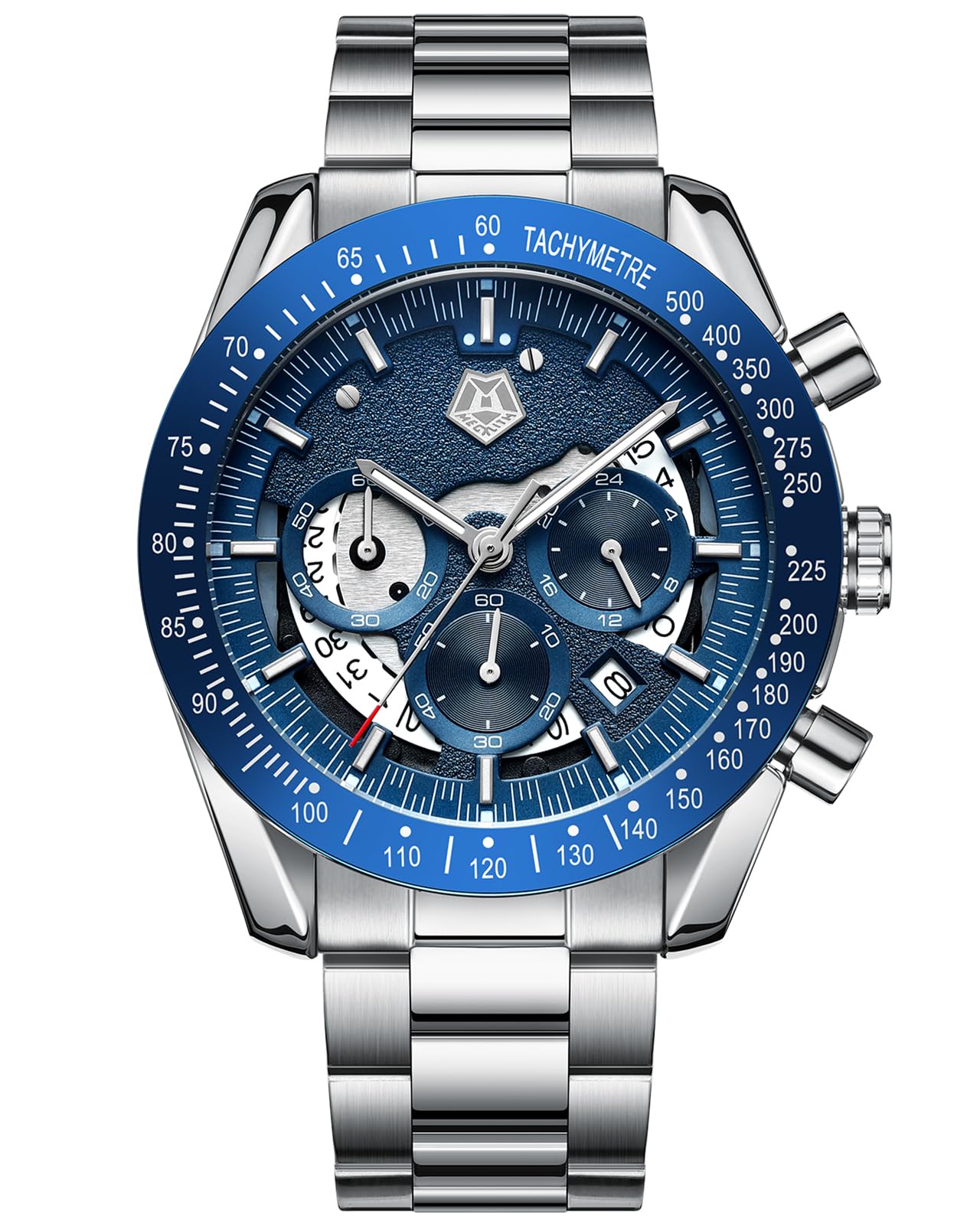 MEGALITH Armbanduhr Herren Edelstahl Herrenuhr Groß Uhren Herren Chronograph Analog Quarz Männer Uhr Kleid Wasserdicht 3ATM mit Kalender Business Casual