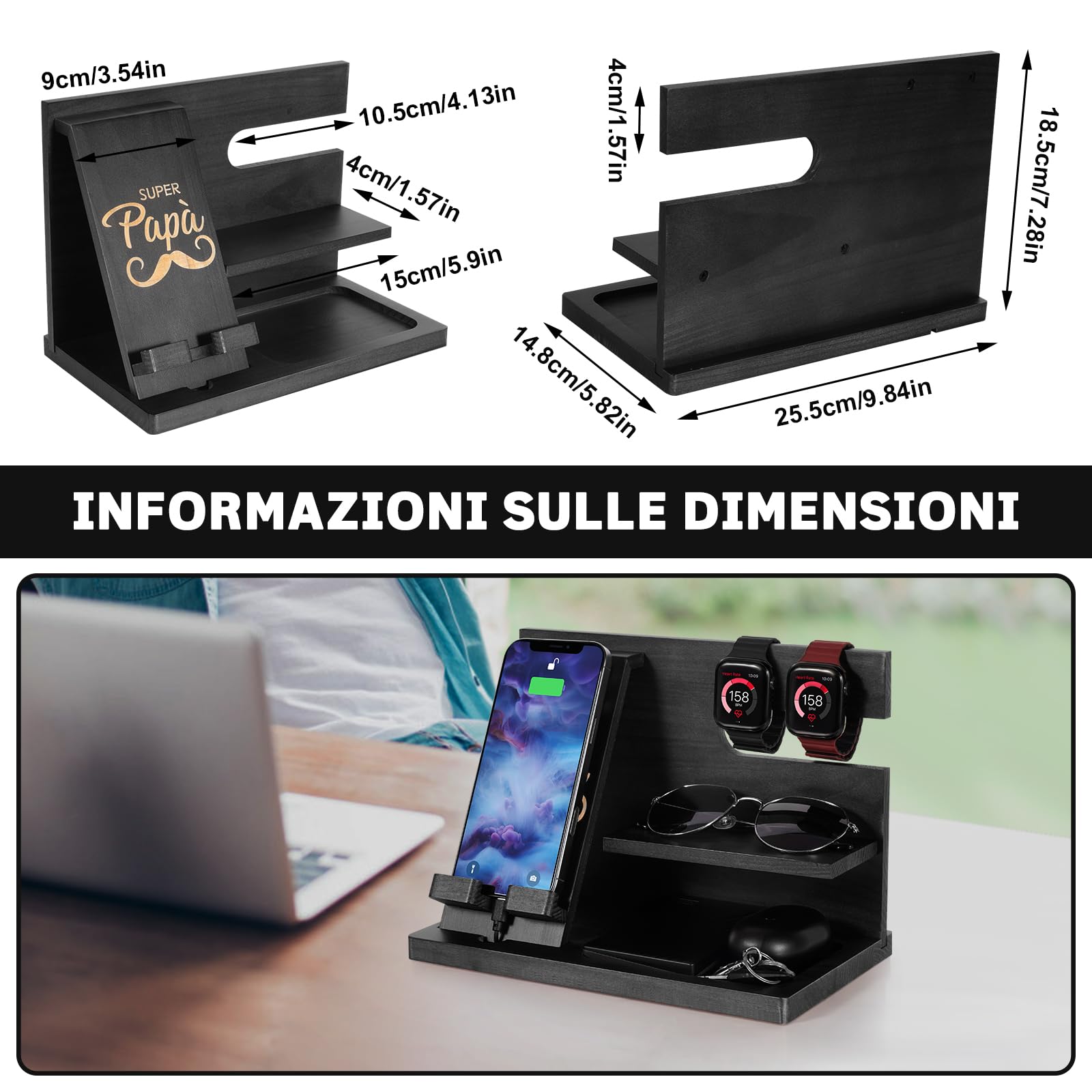 AliveByte Geschenke für Männer Holz Telefon Dockingstation Nachttisch Organizer Weihnachten Geburtstag Geschenke Schreibtisch Organizer Docking Station Vatergeschenke Papa