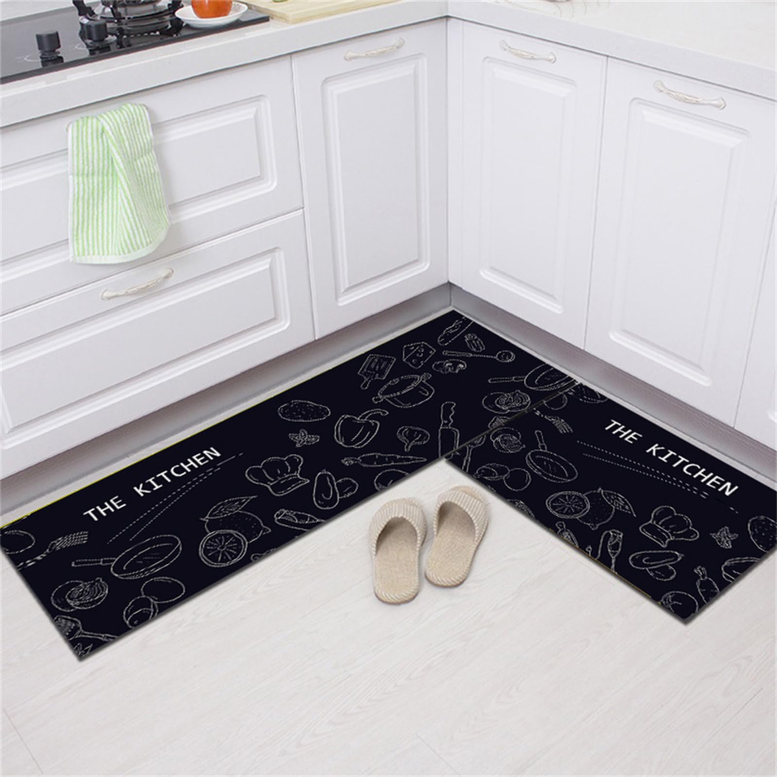 KüChenläUfer KüChenmatte 45x120cm, KüChenteppich Waschbar rutschfest, Teppich LäUfer Flur FußMatte Badematten, Wasser öL Aufnehmen Teppich KüChe Set für KüChe Wohnzimmer, Badezimmer Kissen