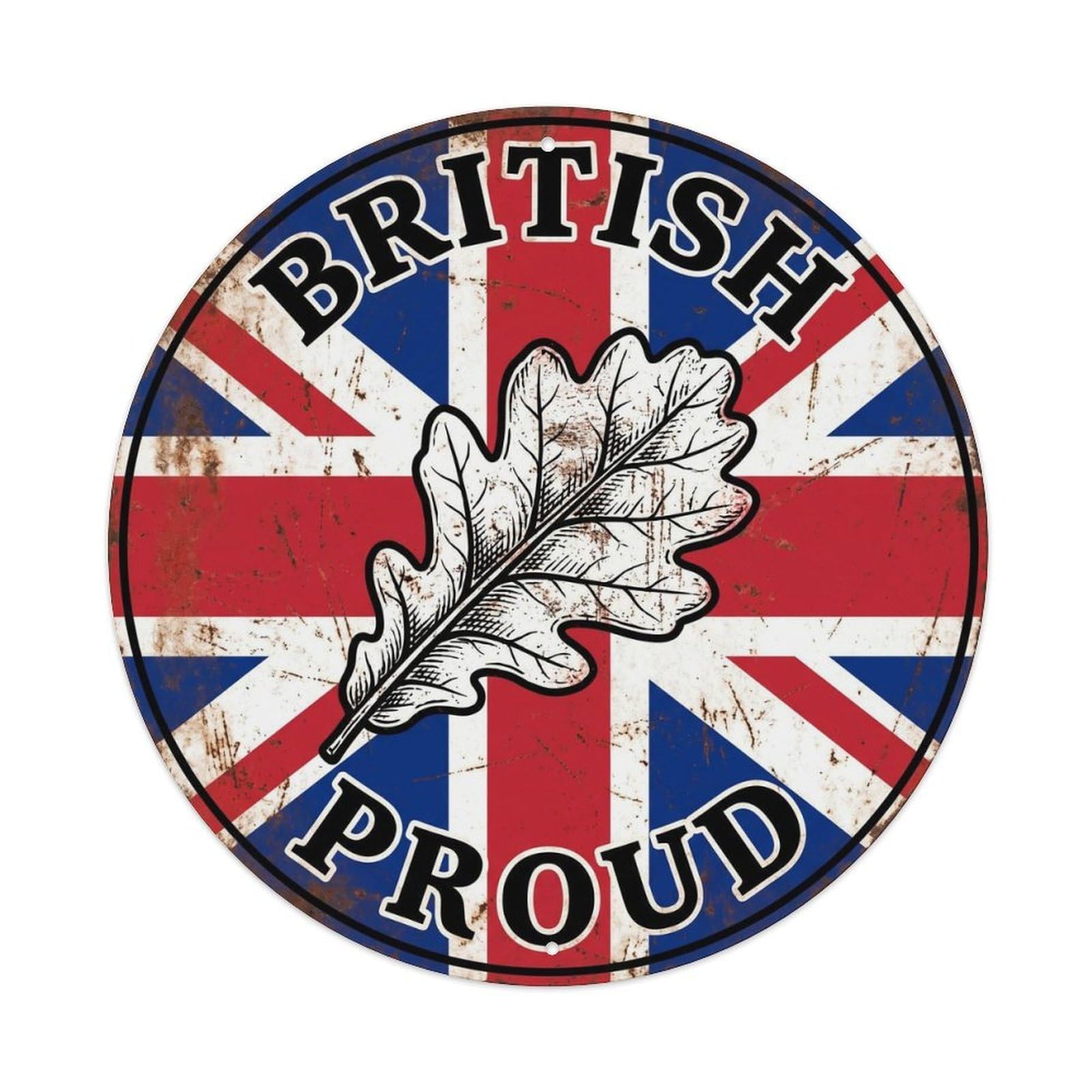 British Proud Oak Leaves Botanical Heritage Emblem Metal Tin Sign