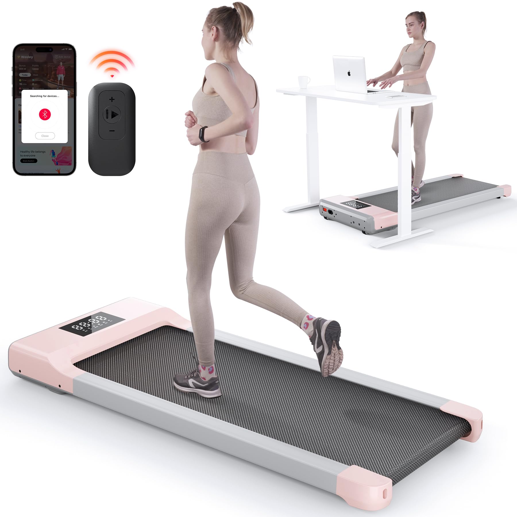 Walking Pad Treadmill, Smart Walking Pads, 2.5HP Under Desk Treadmill for Home Office Use, Remote Control & App-Enabled, No Assembly Required