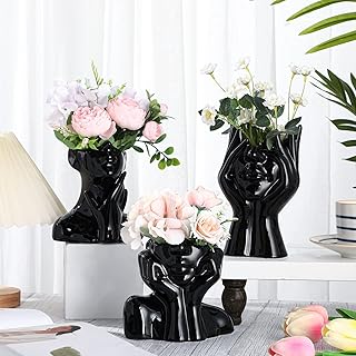 Sieral 3 Pcs Ceramic Face Vase Female Form Flower Modern Body Vase for D...