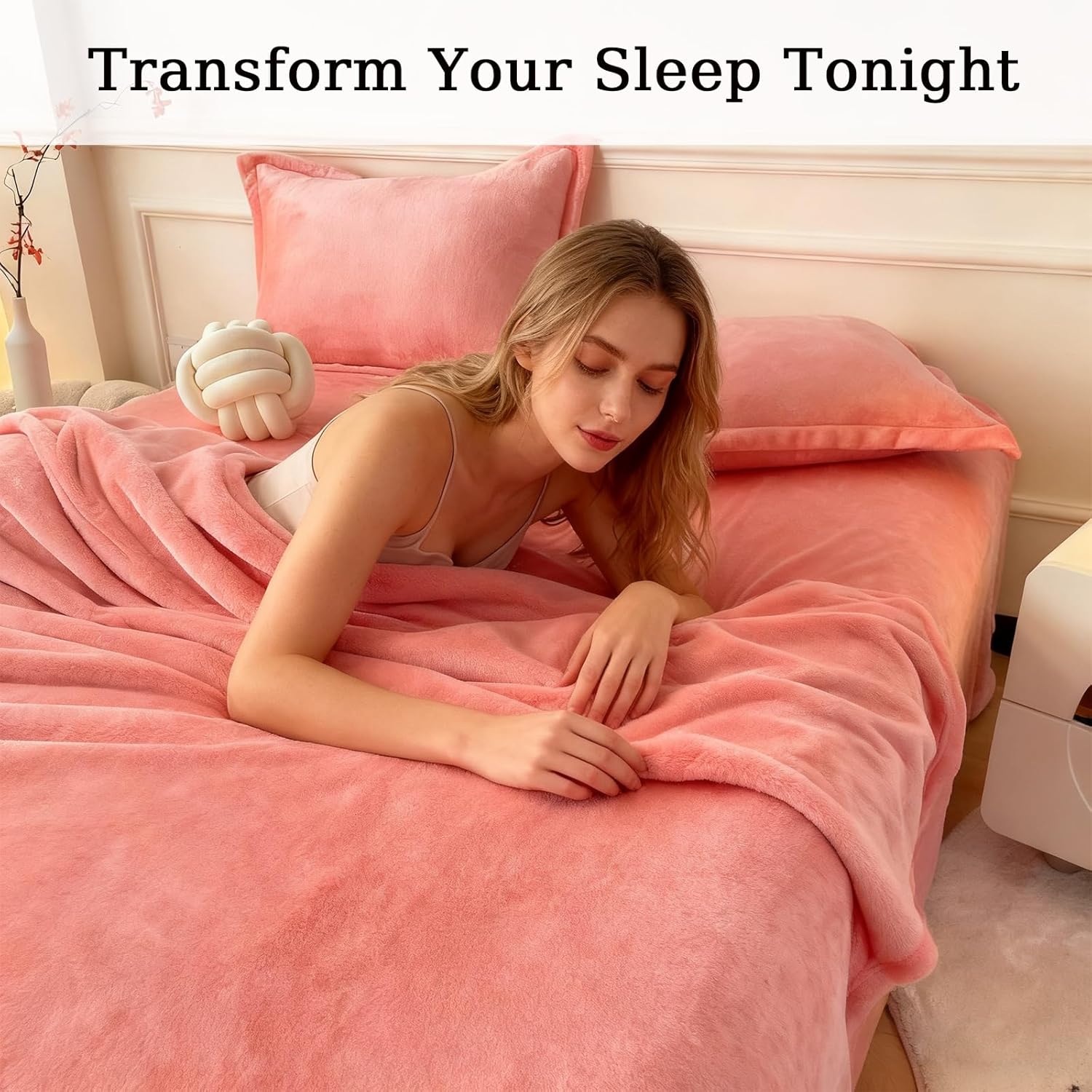 MorroMorn Fleece Sheets Twin Ultra Soft, Fuzzy Plush Flannel Sheet Set 4 Piece - All Season Bedding Set with Flat, Deep Pocket Fitted & 2 Pillowcases, Luxury Velvet Warm Cozy (Pink)